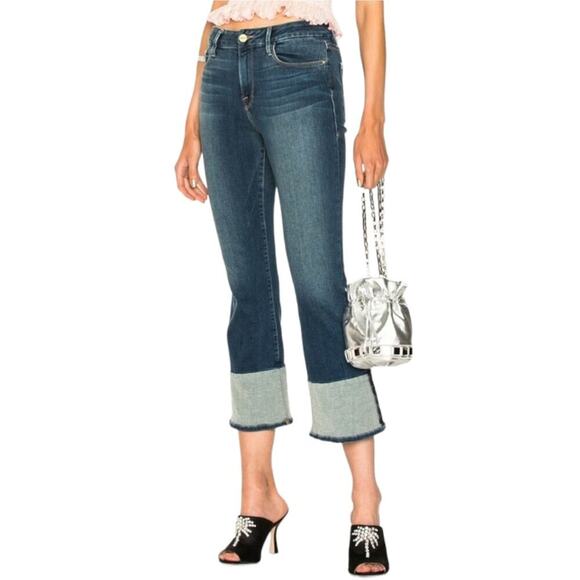 FRAME Denim Jeans Le Crop Mini Boot Reverse Overlock Cuff in Clifton - Picture 1 of 13